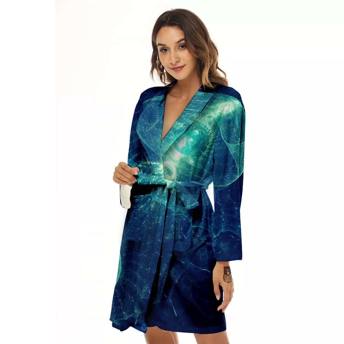Blue Jellyfish On Deep Sea Print Women's Robe-grizzshop