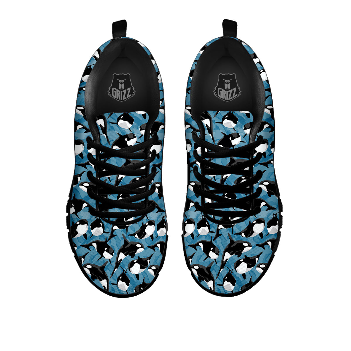 Blue Killer Whale Print Pattern Black Sneaker-grizzshop