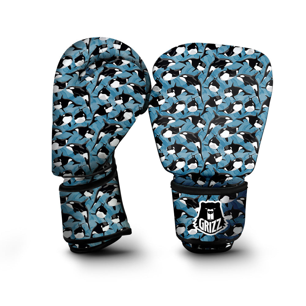 Blue Killer Whale Print Pattern Boxing Gloves-grizzshop
