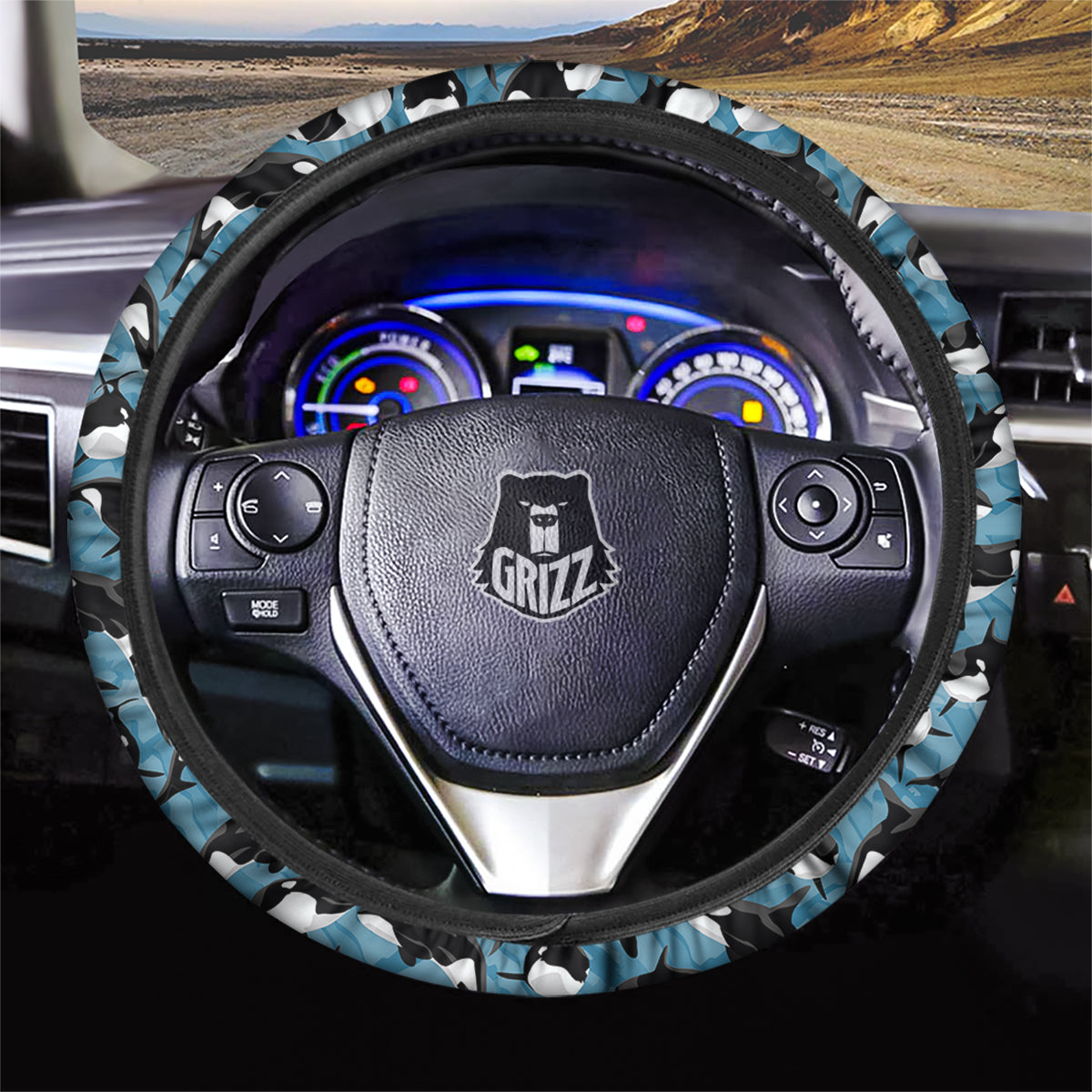 Blue Killer Whale Print Pattern Car Steering Wheel Cover-grizzshop