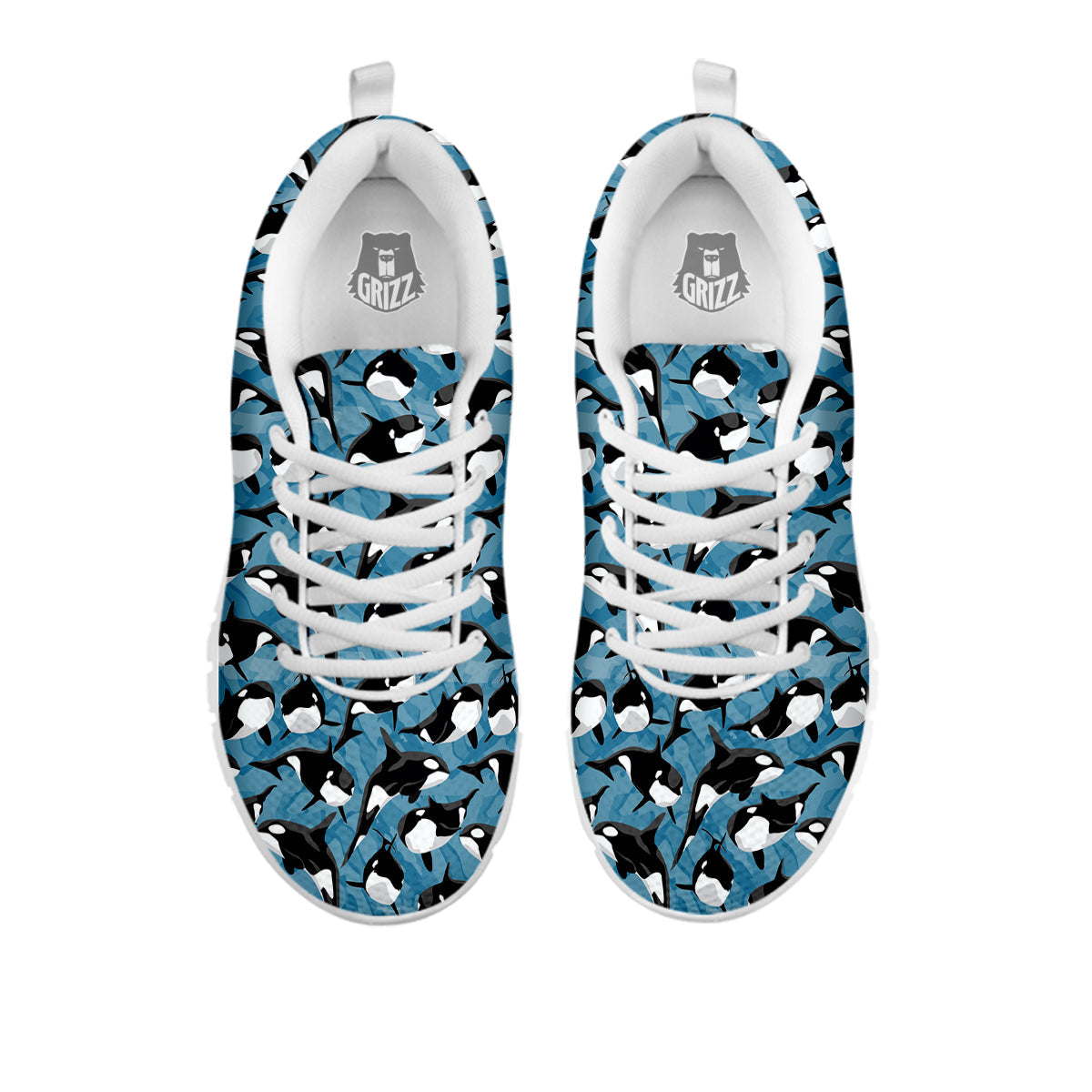 Blue Killer Whale Print Pattern White Sneaker-grizzshop