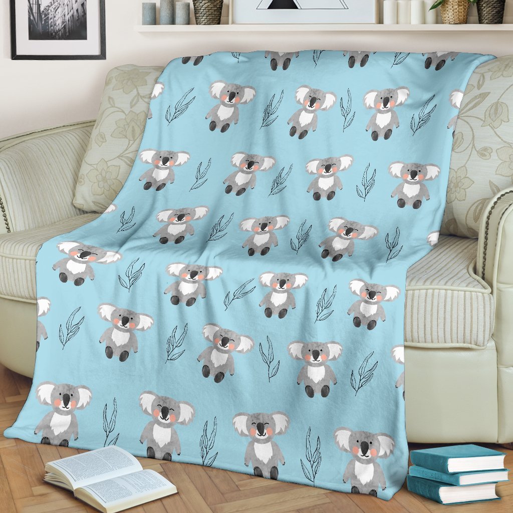 Blue Koala Pattern Print Blanket-grizzshop