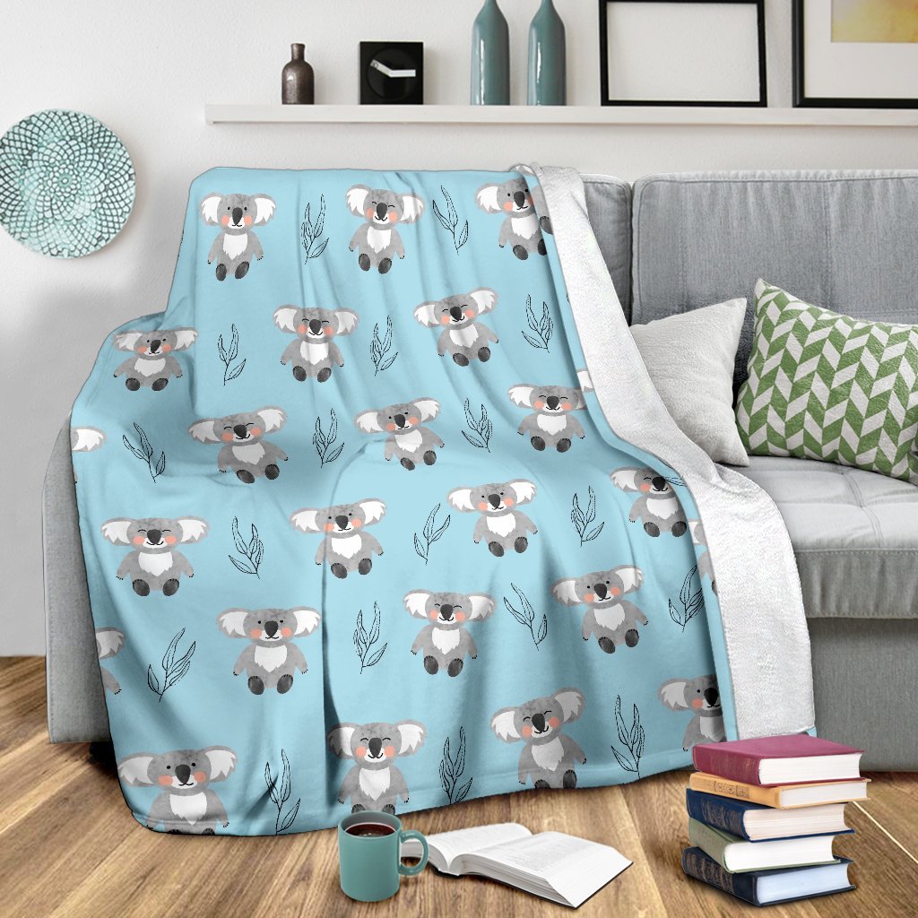 Blue Koala Pattern Print Blanket-grizzshop