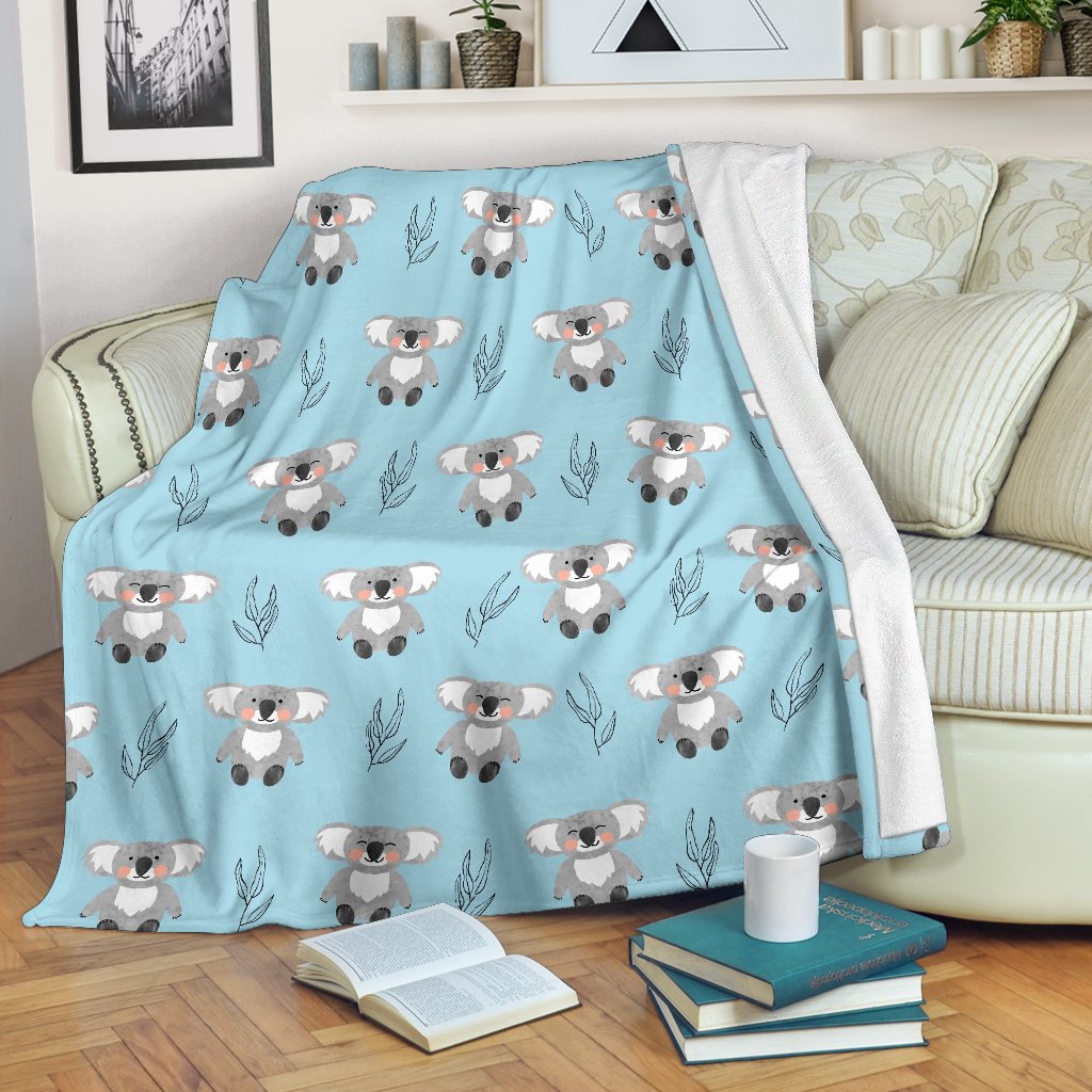 Blue Koala Pattern Print Blanket-grizzshop