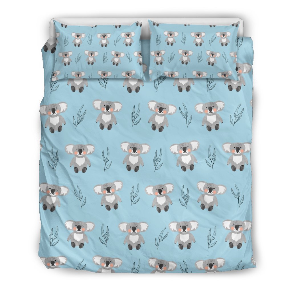 Blue Koala Pattern Print Duvet Cover Bedding Set-grizzshop
