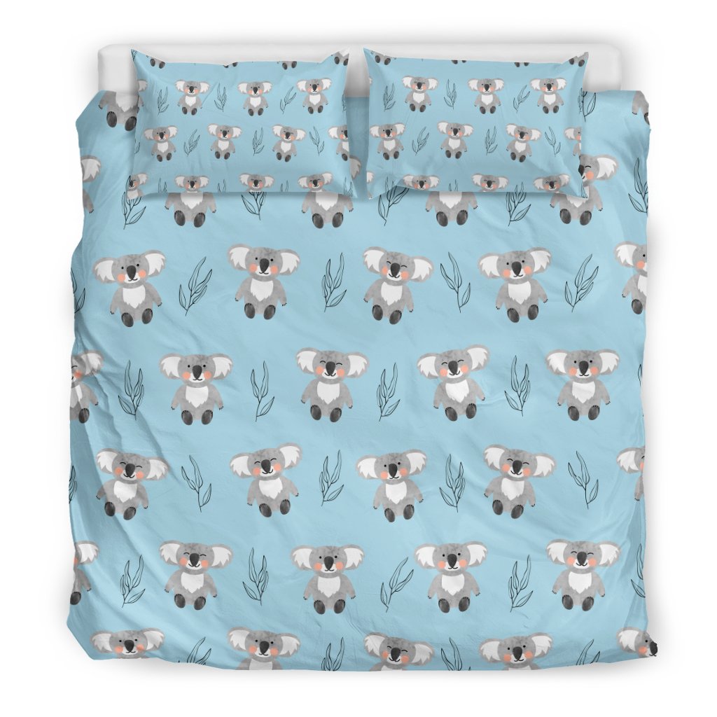 Blue Koala Pattern Print Duvet Cover Bedding Set-grizzshop
