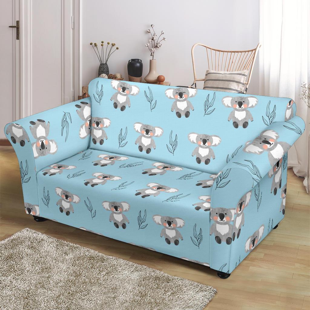 Blue Koala Pattern Print Loveseat Cover-grizzshop