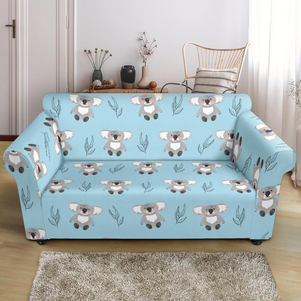 Blue Koala Pattern Print Loveseat Cover-grizzshop