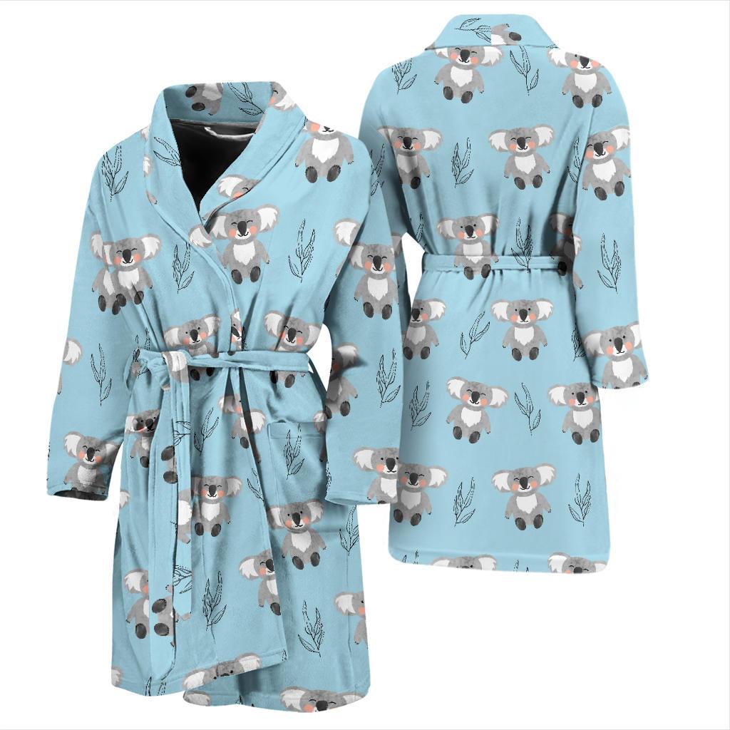 Blue Koala Pattern Print Men Long Robe-grizzshop