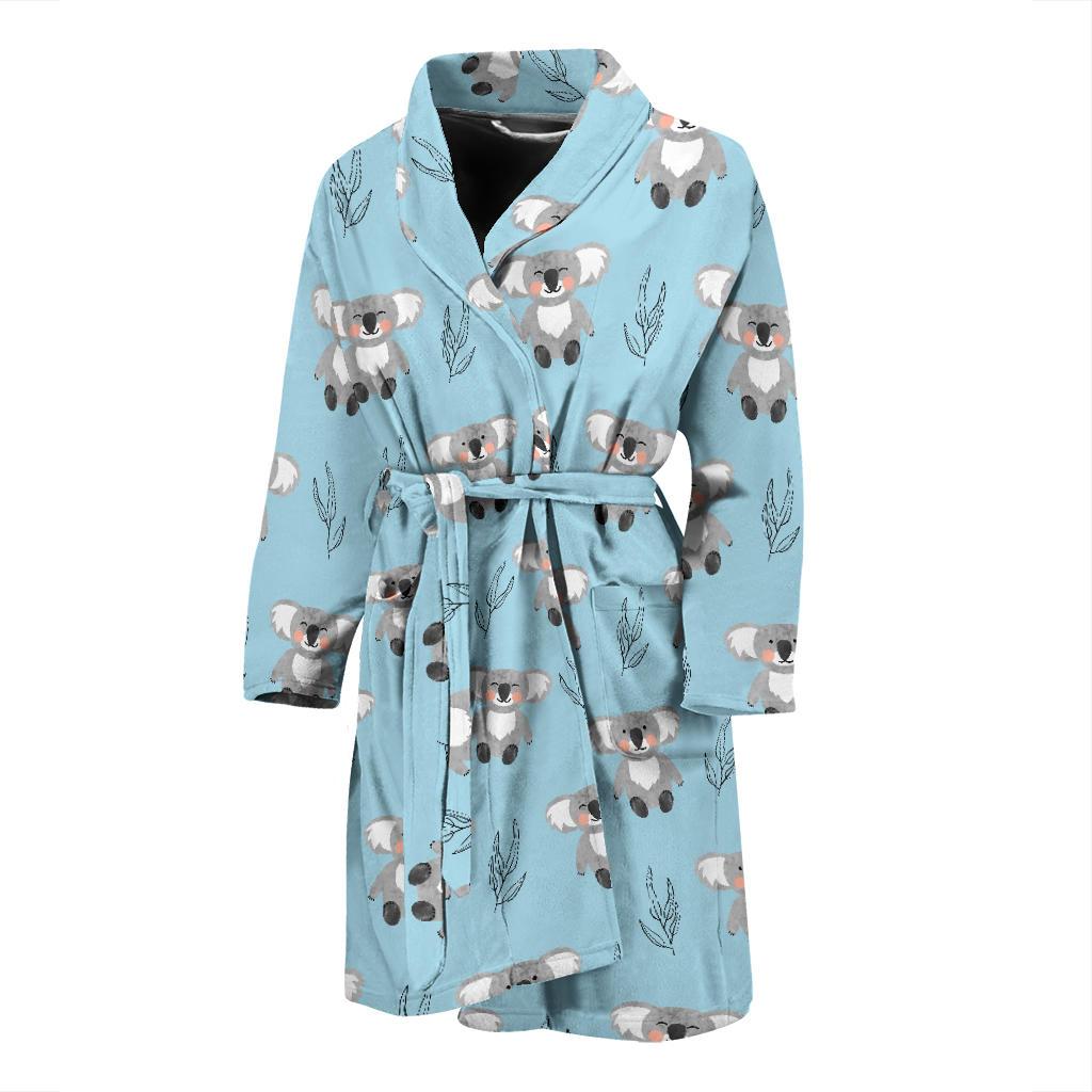 Blue Koala Pattern Print Men Long Robe-grizzshop