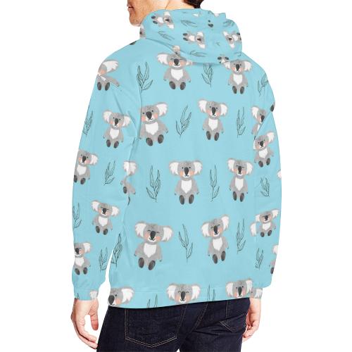 Blue Koala Pattern Print Men Pullover Hoodie-grizzshop