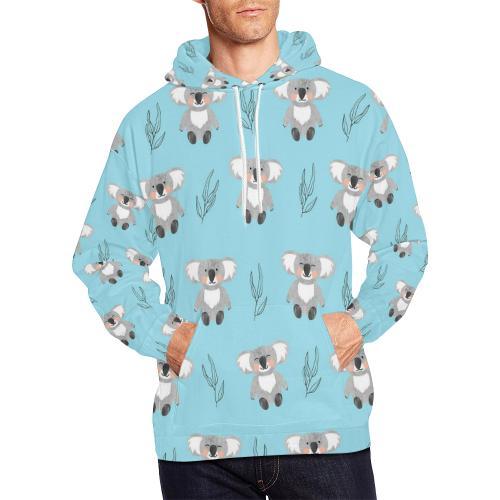 Blue Koala Pattern Print Men Pullover Hoodie-grizzshop