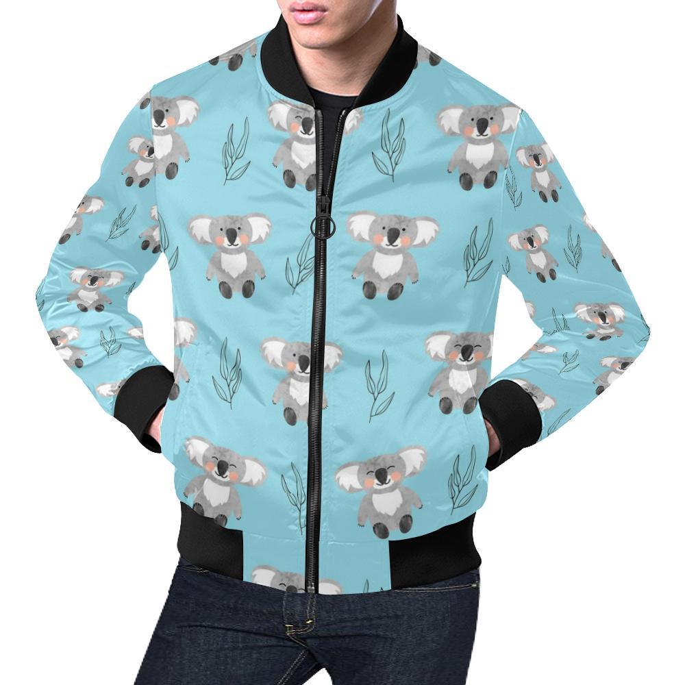 Blue Koala Pattern Print Men's Bomber Jacket-grizzshop