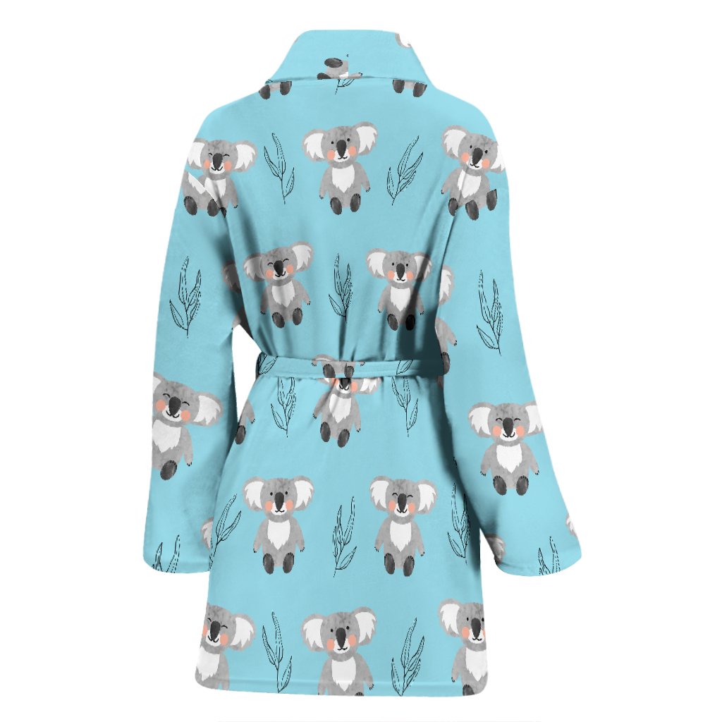 Blue Koala Pattern Print Women Long Robe-grizzshop