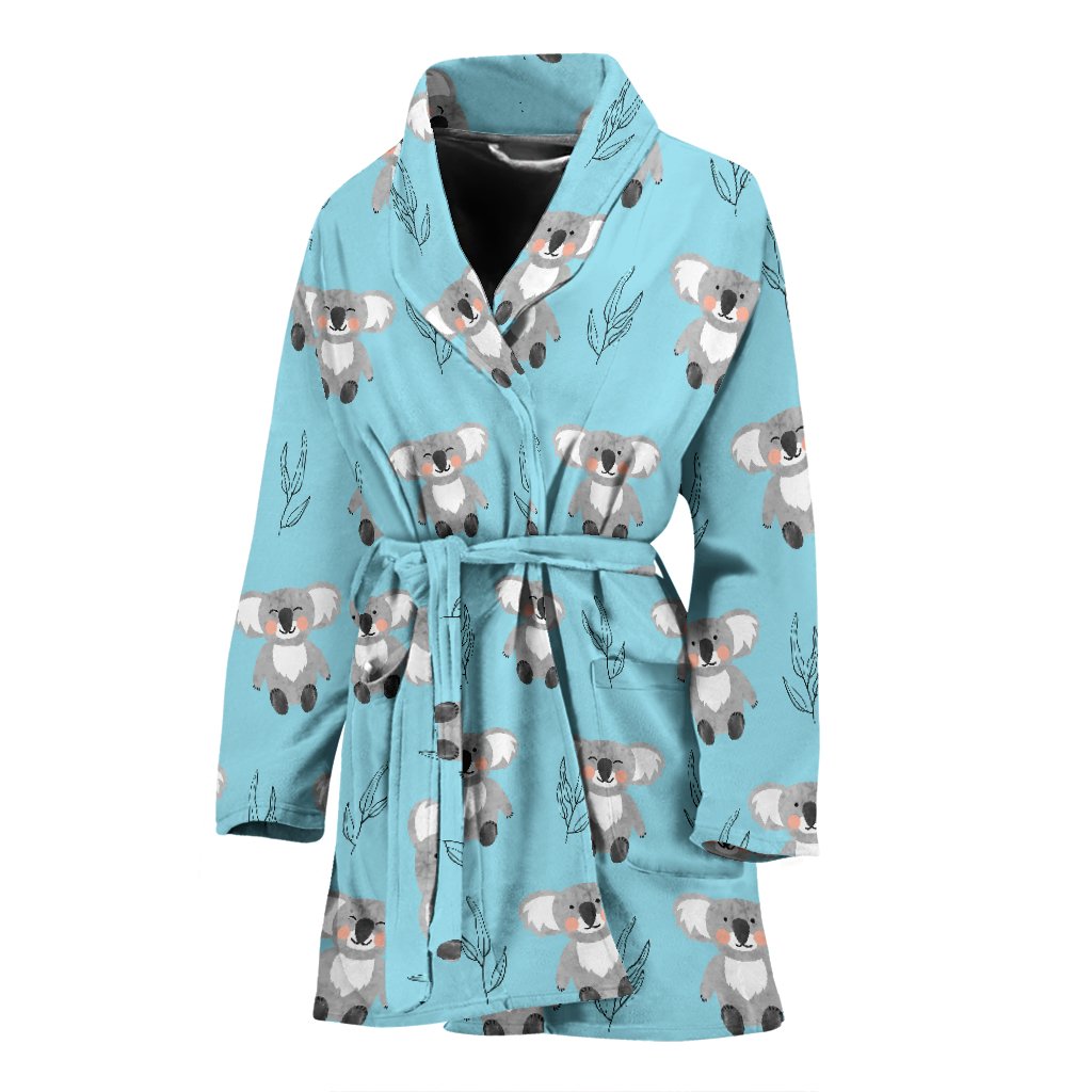 Blue Koala Pattern Print Women Long Robe-grizzshop