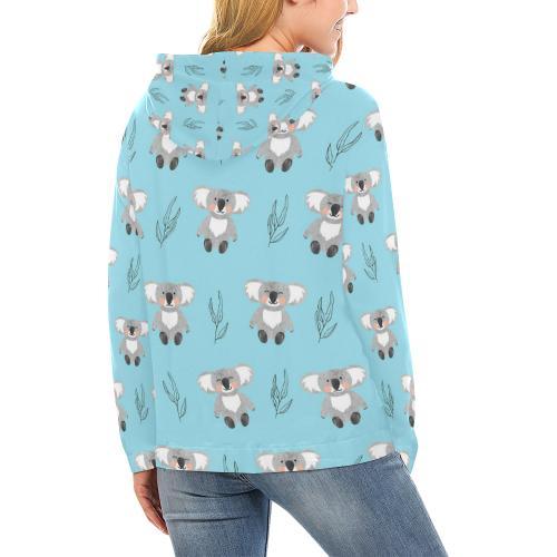 Blue Koala Pattern Print Women Pullover Hoodie-grizzshop