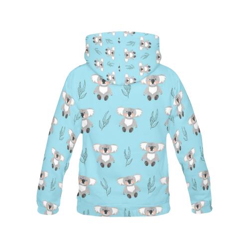 Blue Koala Pattern Print Women Pullover Hoodie-grizzshop