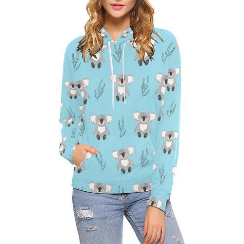 Blue Koala Pattern Print Women Pullover Hoodie-grizzshop