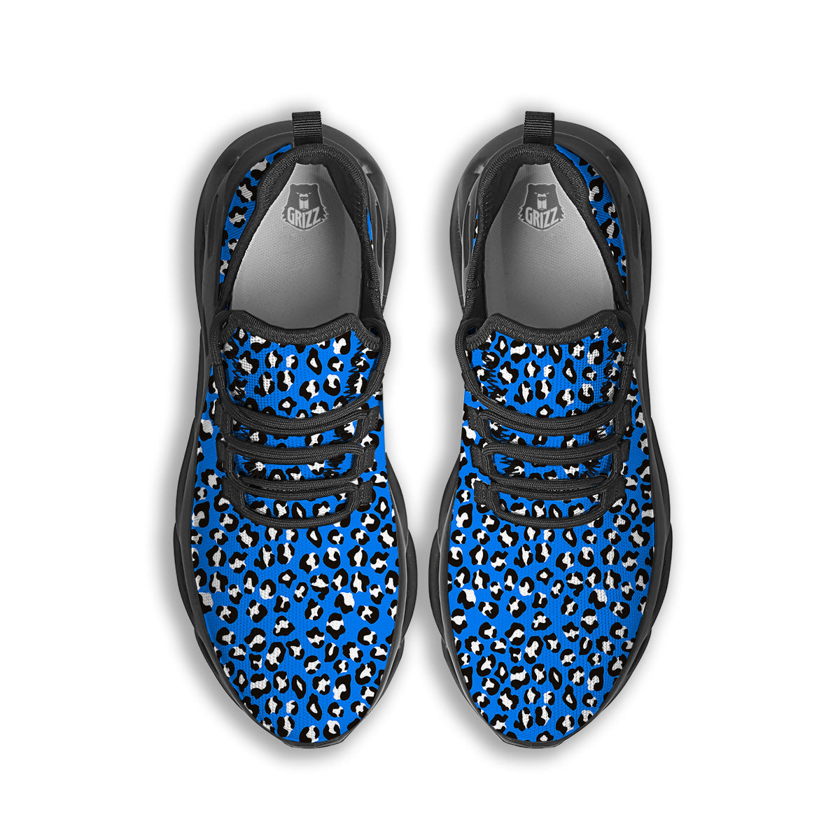 Blue Leopard Print Pattern Black Running Shoes-grizzshop