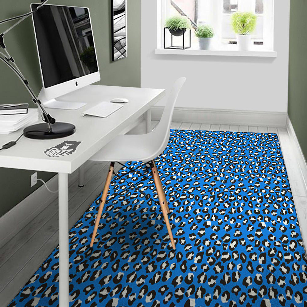 Blue Leopard Print Pattern Floor Mat-grizzshop