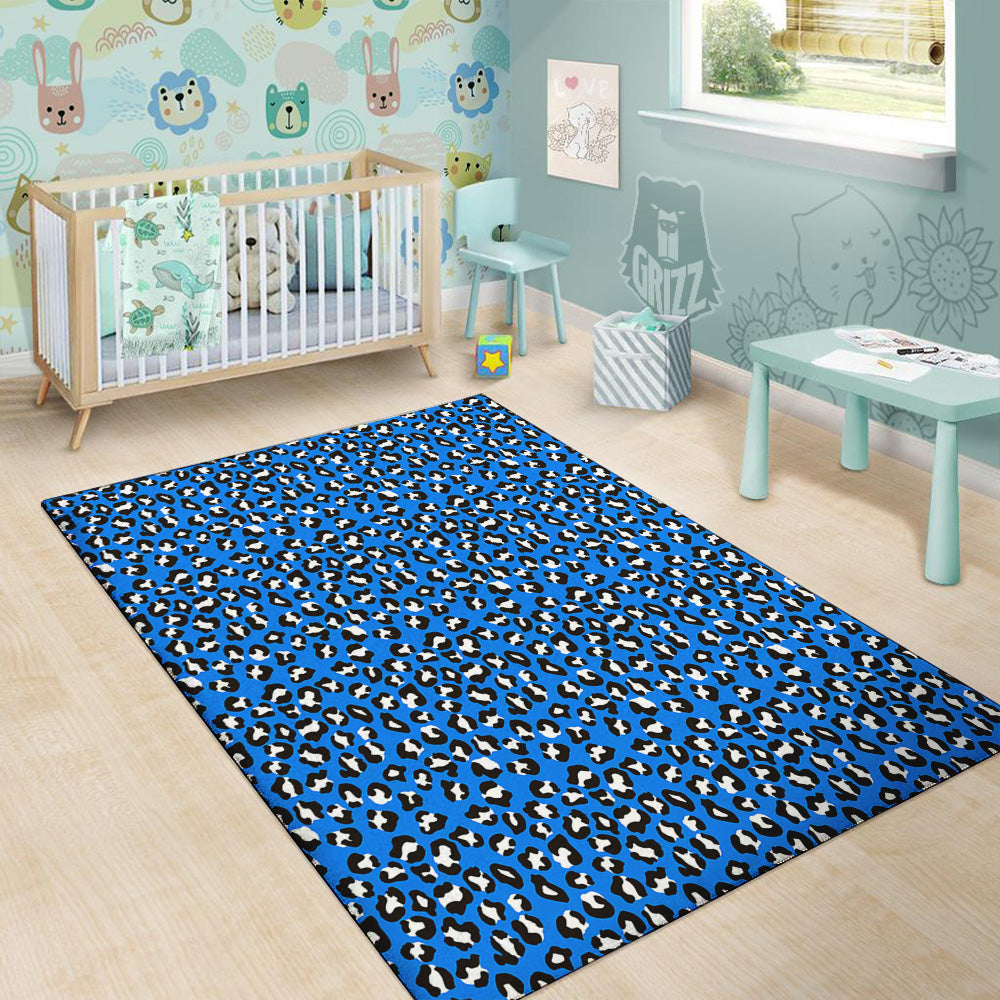 Blue Leopard Print Pattern Floor Mat-grizzshop