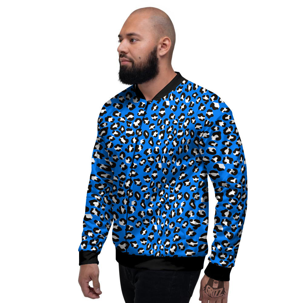 Blue Leopard Print Pattern Men's Bomber Jacket-grizzshop