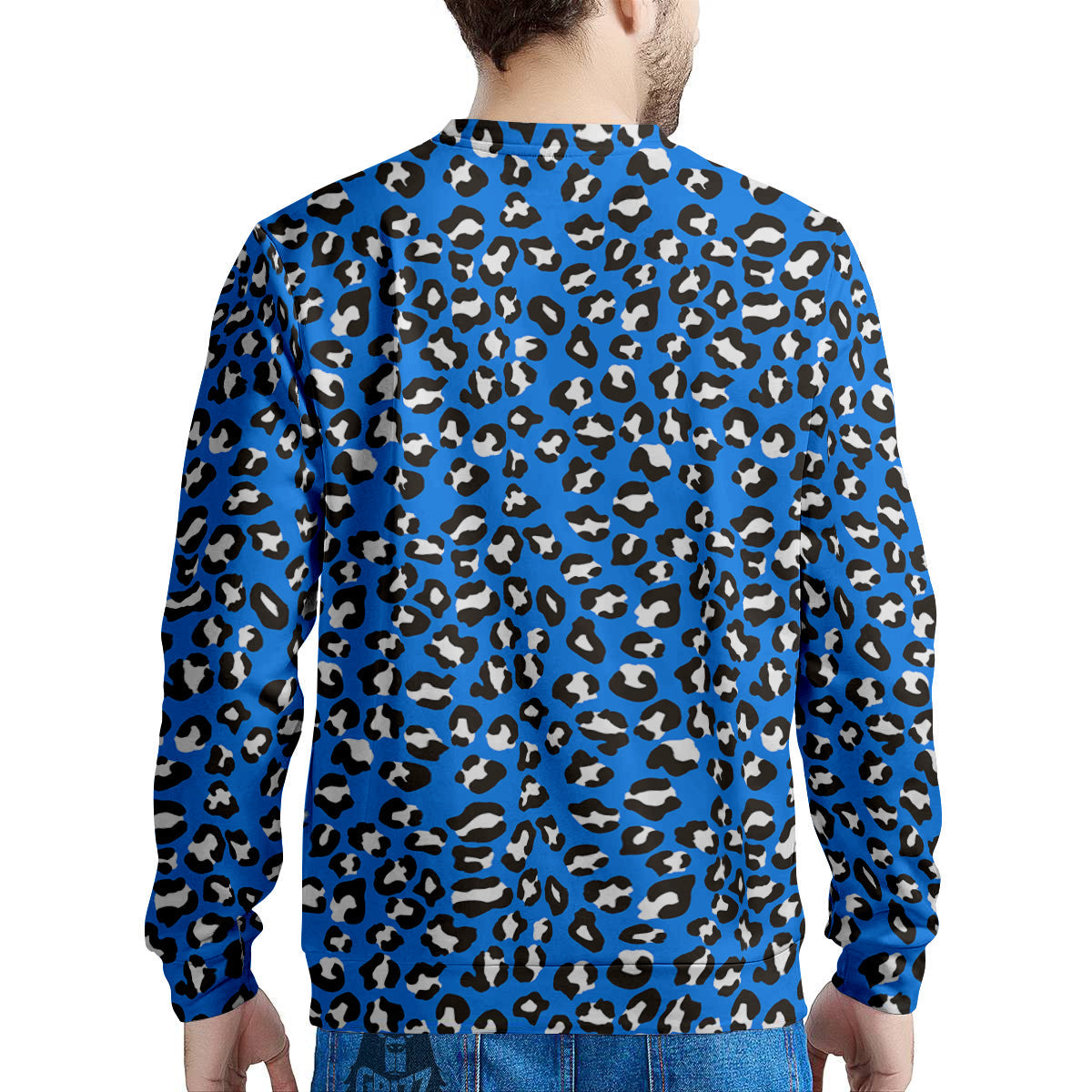 Blue Leopard Print Pattern Men's Sweatshirt-grizzshop