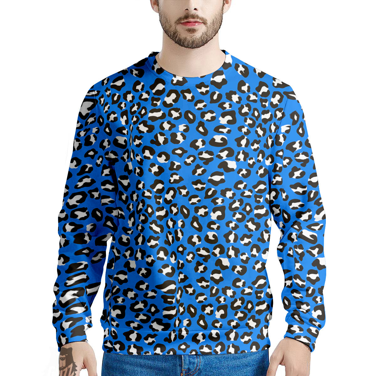 Blue Leopard Print Pattern Men's Sweatshirt-grizzshop