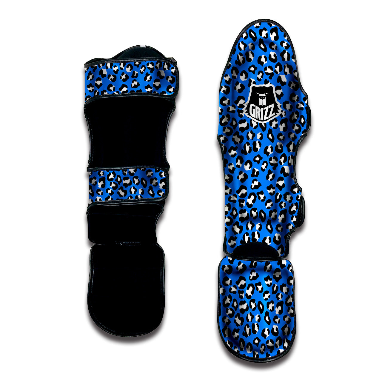 Blue Leopard Print Pattern Muay Thai Shin Guards-grizzshop