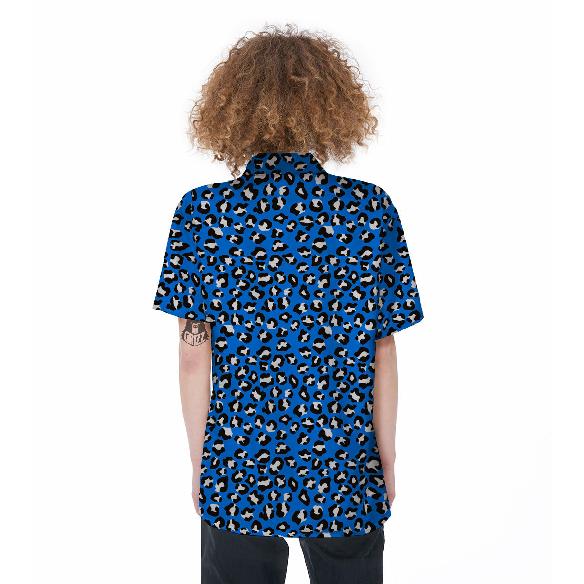 Blue Leopard Print Pattern Women's Short Sleeve Shirts-grizzshop