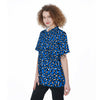 Blue Leopard Print Pattern Women's Short Sleeve Shirts-grizzshop