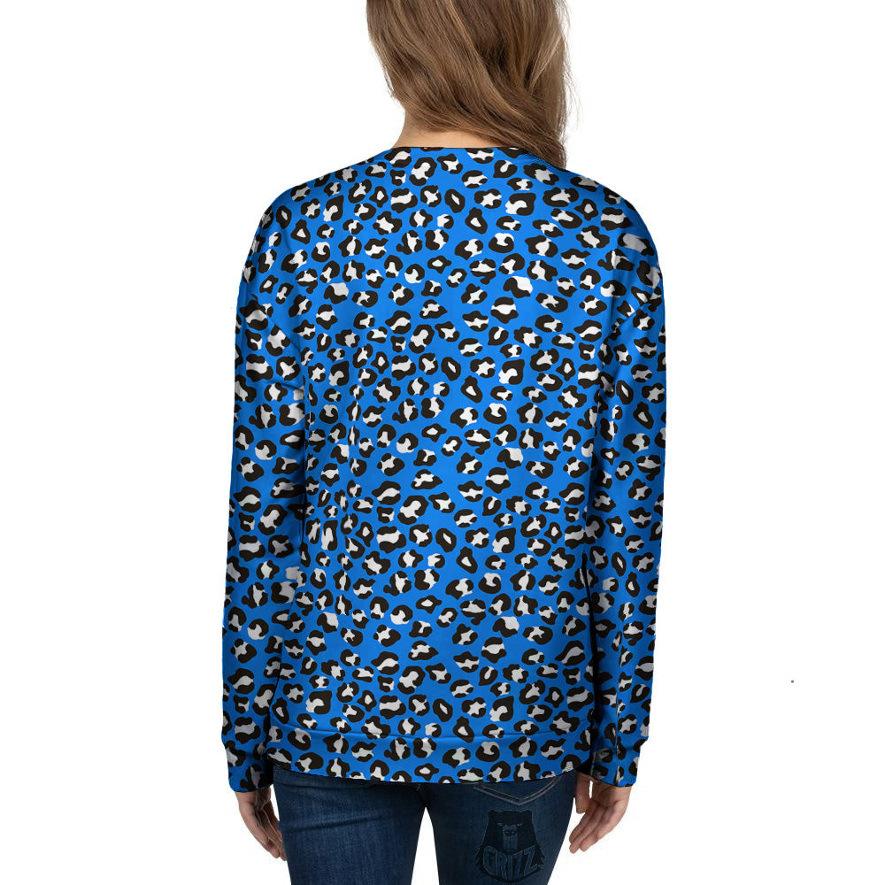 Blue Leopard Print Pattern Women's Sweatshirt-grizzshop