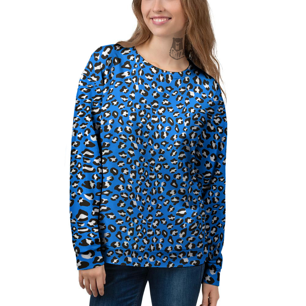 Blue Leopard Print Pattern Women's Sweatshirt-grizzshop