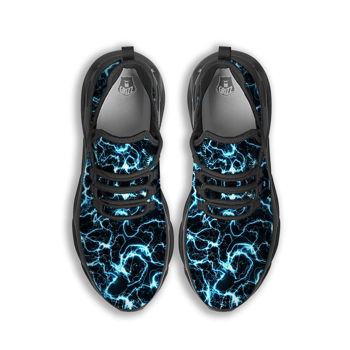 Blue Lightning Explosion Print Pattern Black Running Shoes-grizzshop
