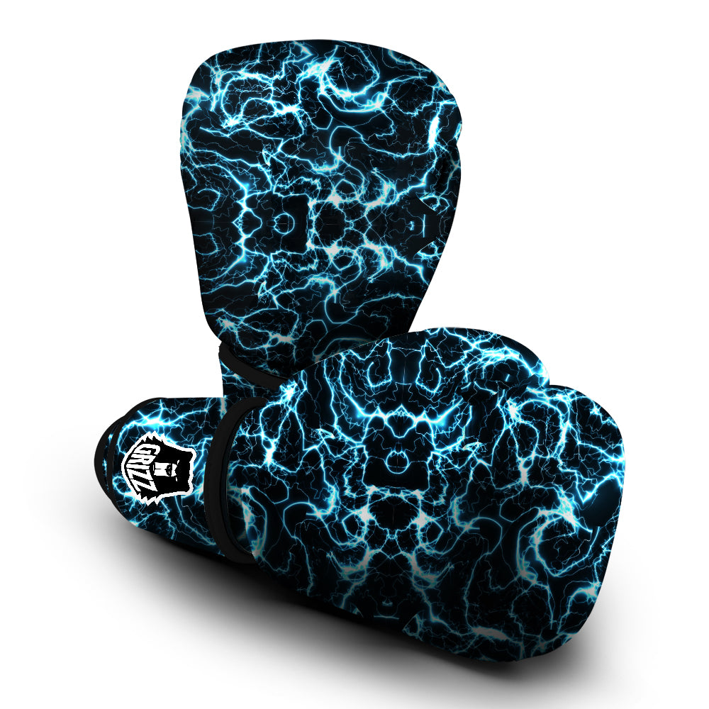 Blue Lightning Explosion Print Pattern Boxing Gloves-grizzshop