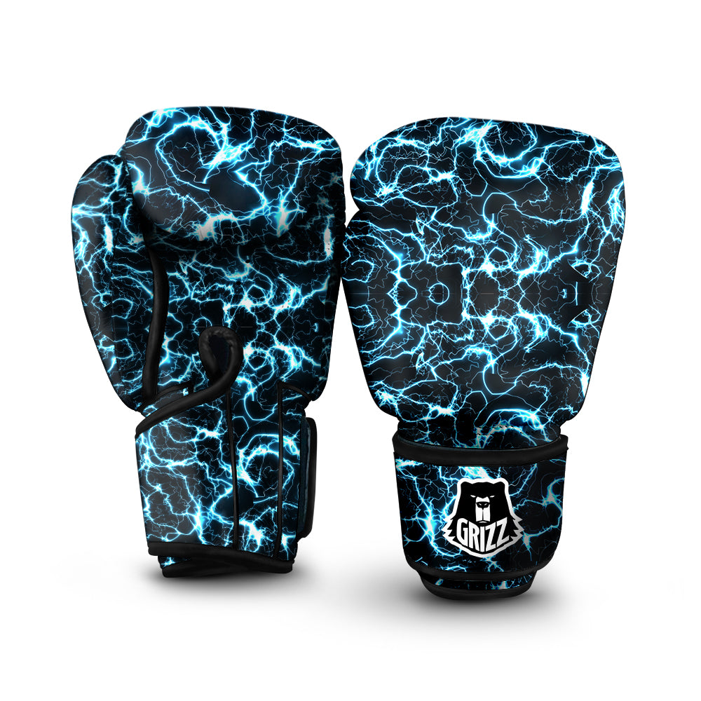 Blue Lightning Explosion Print Pattern Boxing Gloves-grizzshop