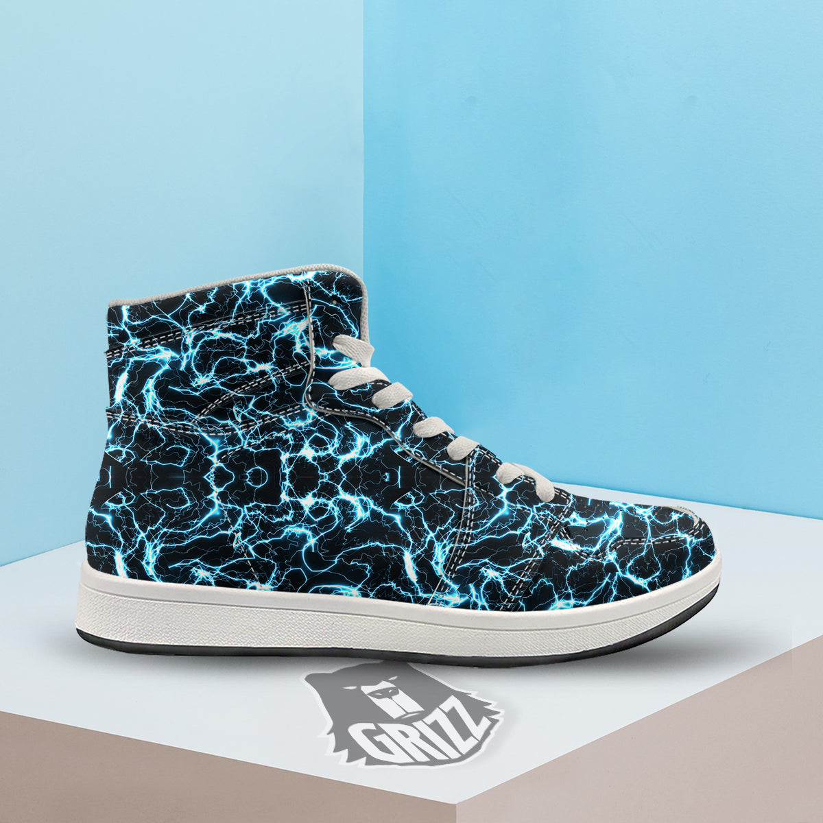 Blue Lightning Explosion Print Pattern High Top Sneakers-grizzshop