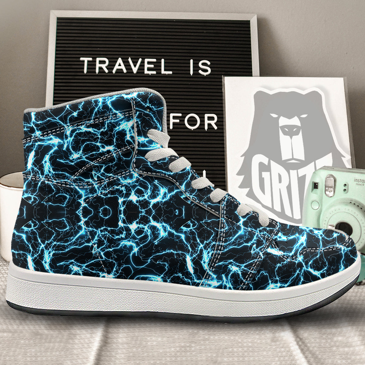 Blue Lightning Explosion Print Pattern High Top Sneakers-grizzshop