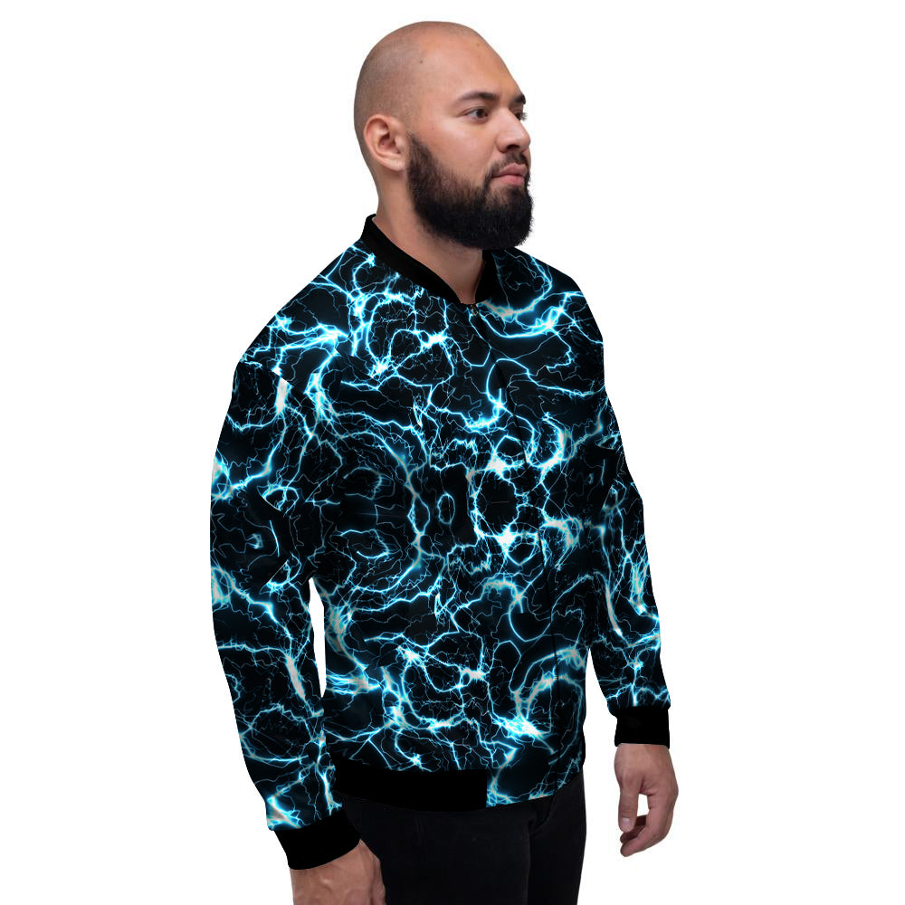 Blue Lightning Explosion Print Pattern Men's Bomber Jacket-grizzshop