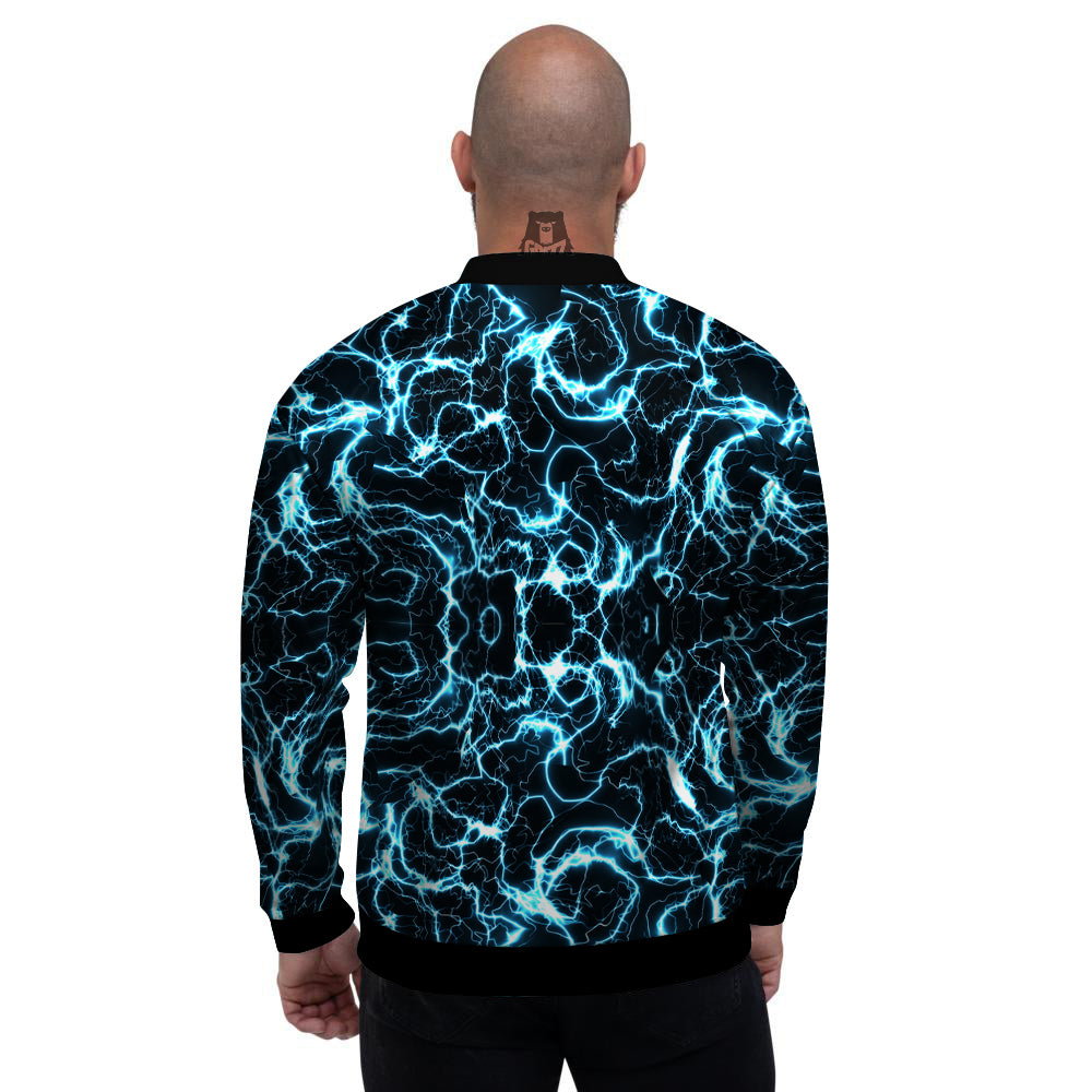 Blue Lightning Explosion Print Pattern Men's Bomber Jacket-grizzshop