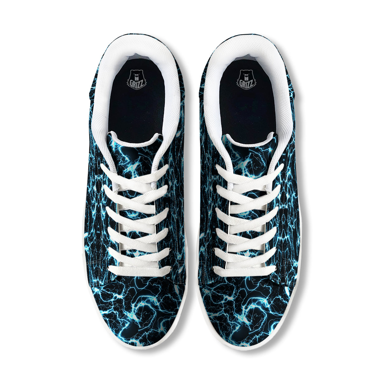 Blue Lightning Explosion Print Pattern White Low Top Sneakers-grizzshop