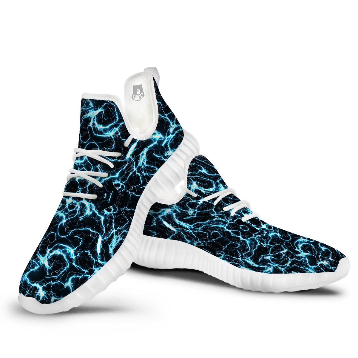Blue Lightning Explosion Print Pattern White Walking Shoes-grizzshop