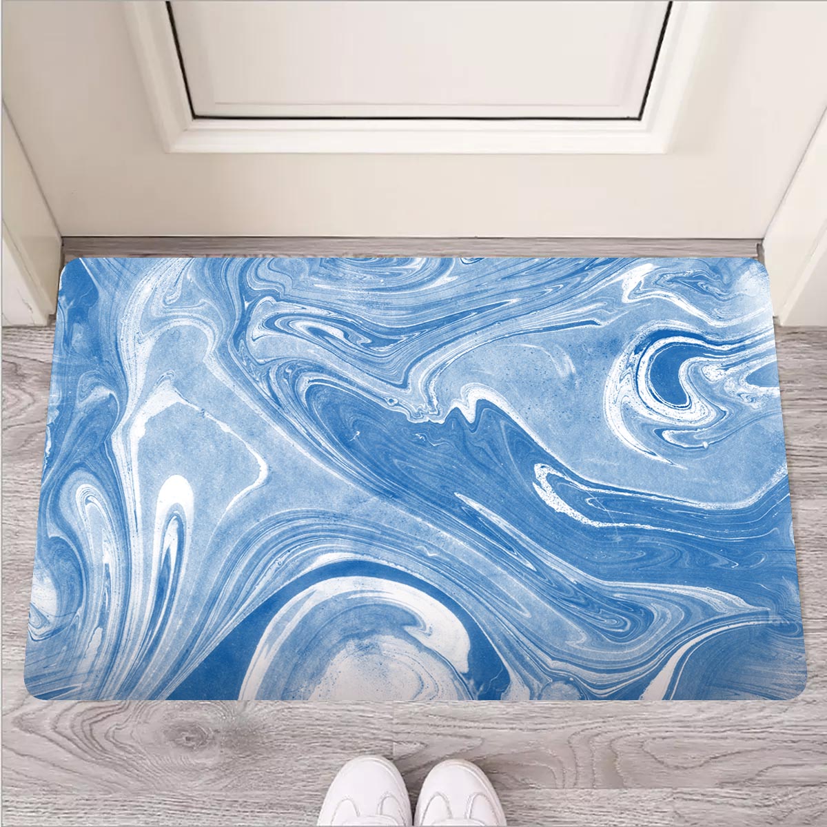 Blue Liquid Marble Door Mat-grizzshop