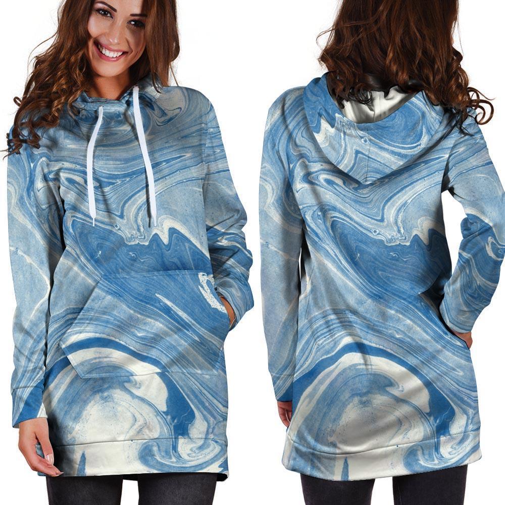 Blue Liquid Marble Hoodie Dress-grizzshop