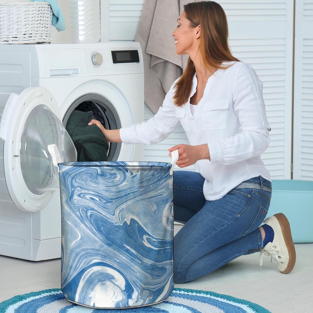 Blue Liquid Marble Laundry Basket-grizzshop