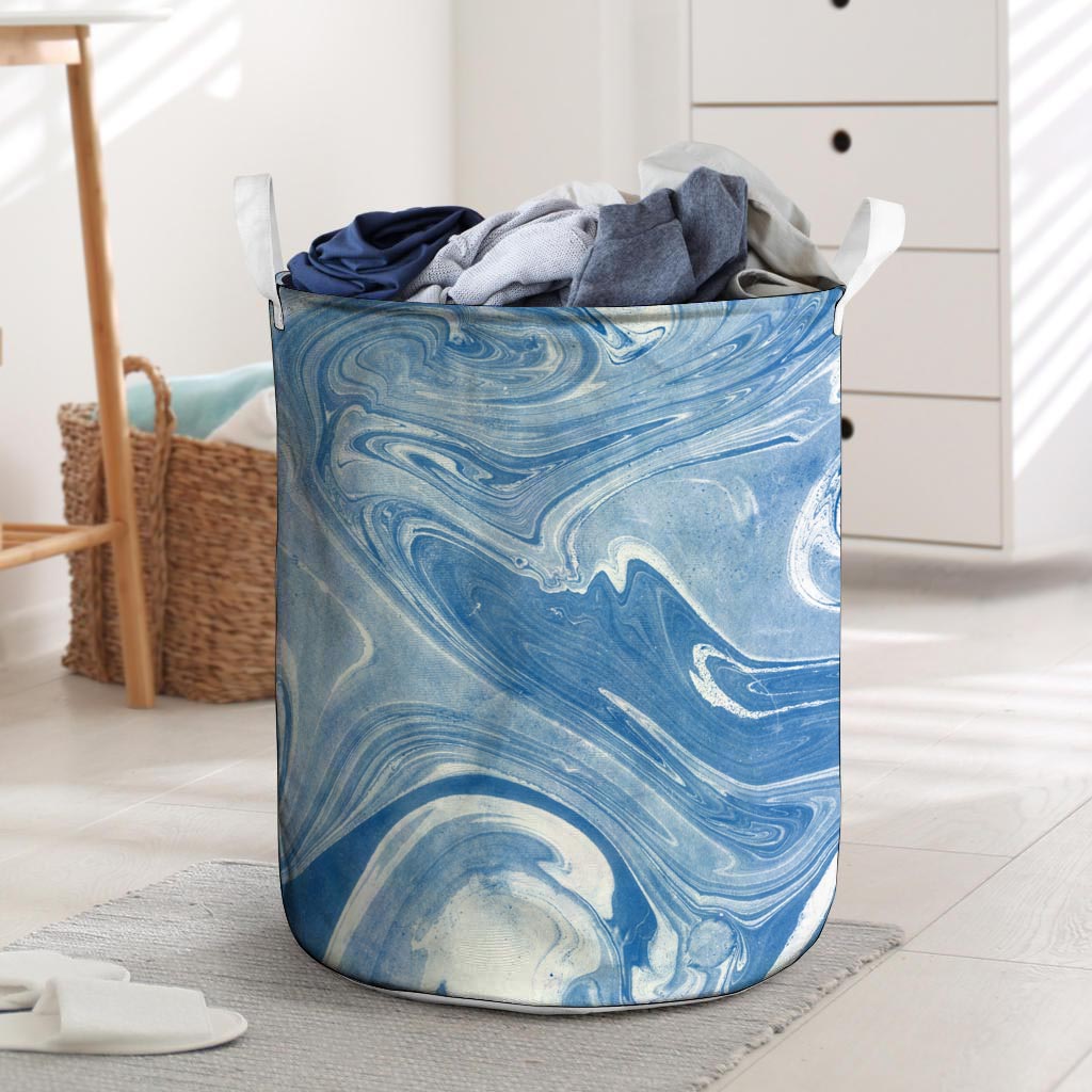 Blue Liquid Marble Laundry Basket-grizzshop