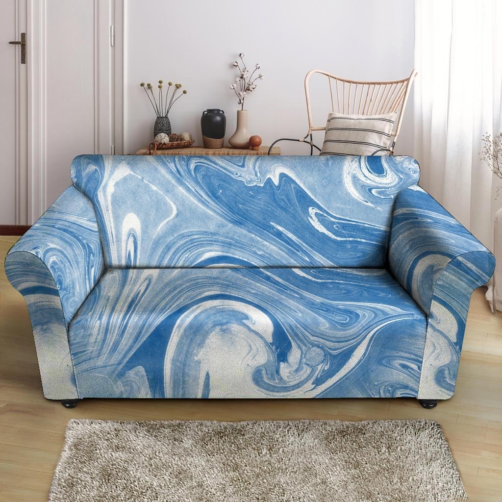 Blue Liquid Marble Loveseat Cover-grizzshop