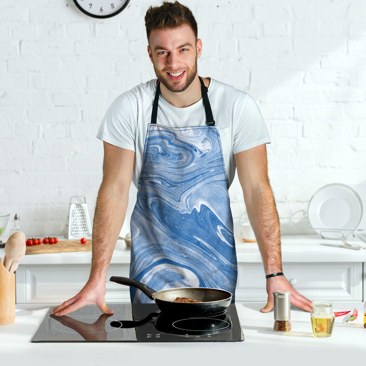 Blue Liquid Marble Men's Apron-grizzshop