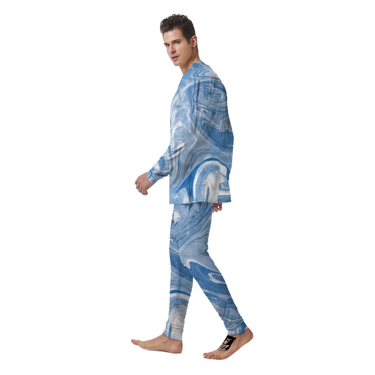 Blue Liquid Marble Men's Pajamas-grizzshop