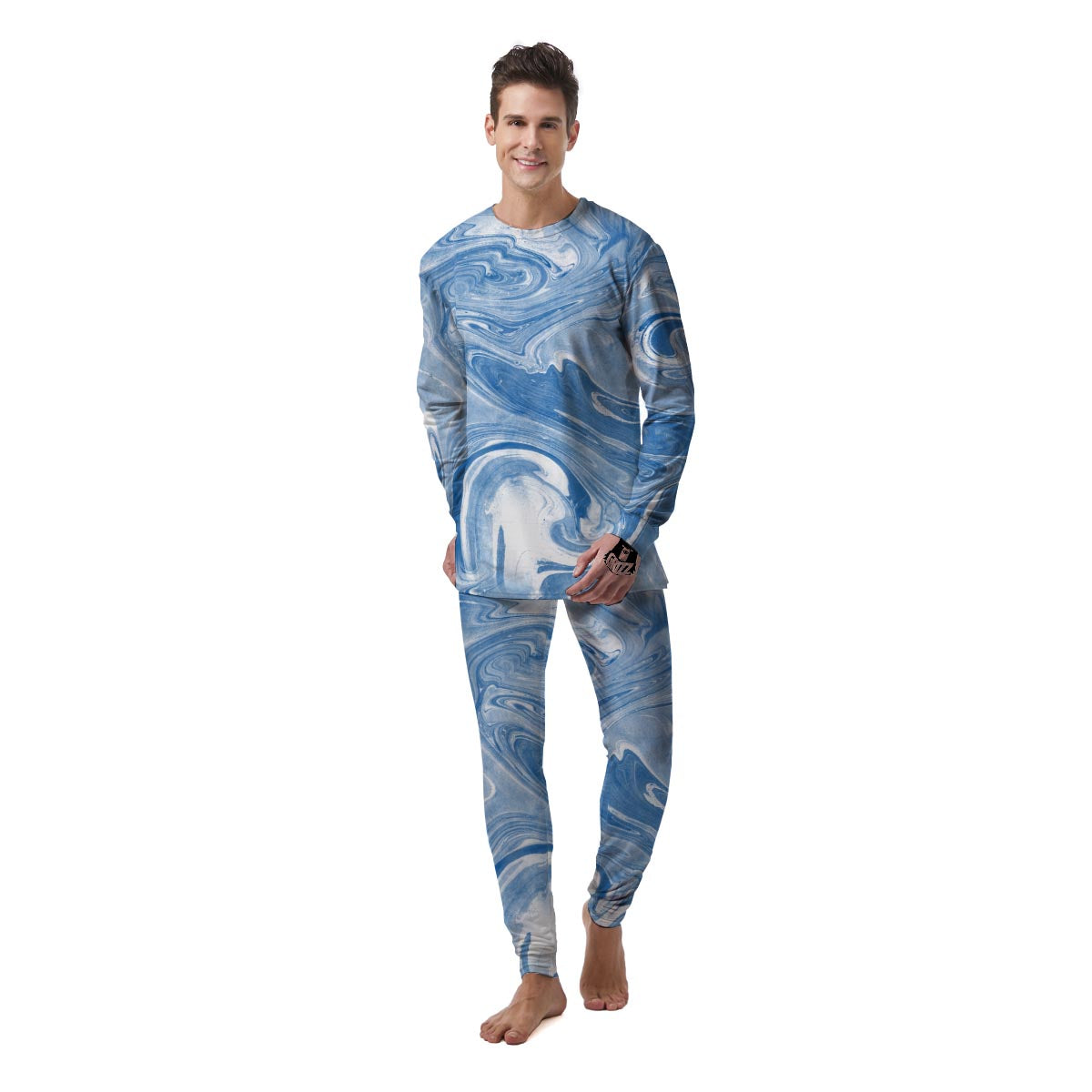 Blue Liquid Marble Men's Pajamas-grizzshop